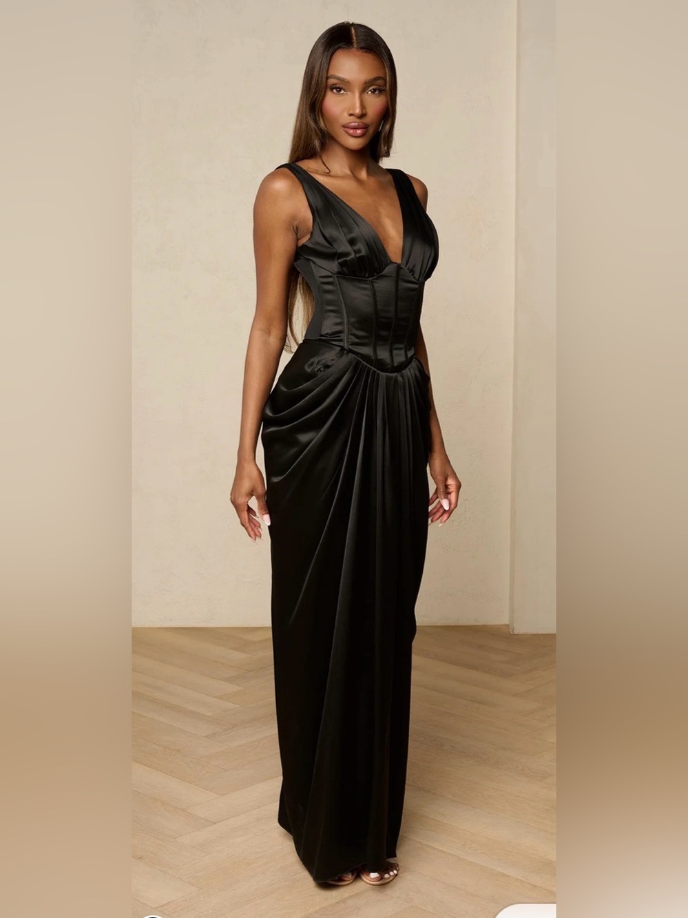 HOUSE OF CB 'Angeline' Black Satin Hourglass Maxi Dress/Size S-US 4-6 $299 - Picture 4 of 14